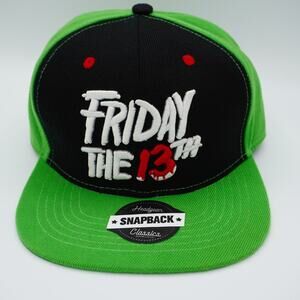 Friday the 13th Snapback Hat Green Black Jason Voorhees 1980 Horror Movie Cap Ad